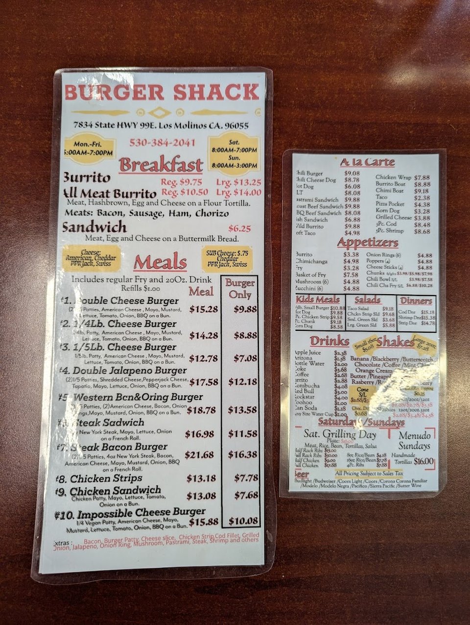 Breakfast and dinner menu with diner favorites.