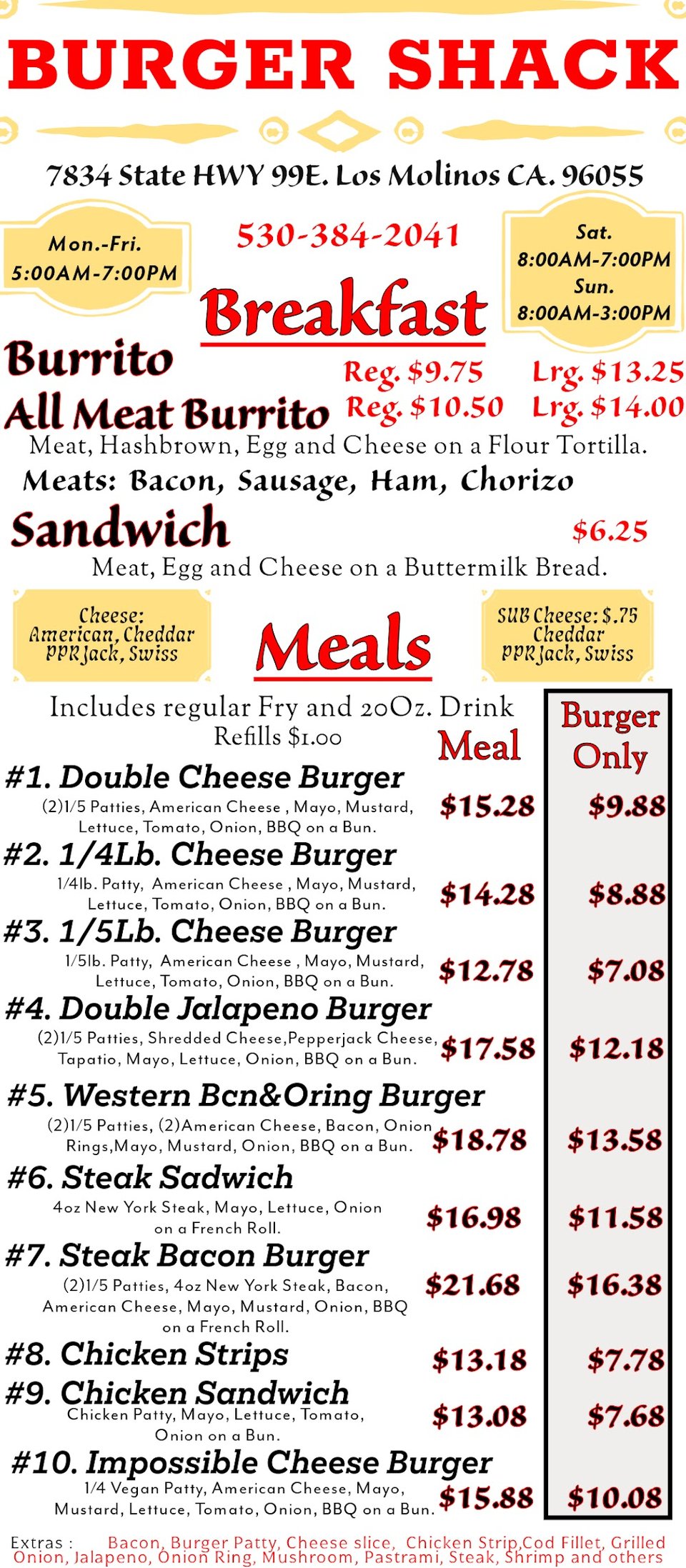 Counter menu showing burgers, dogs, and sides.